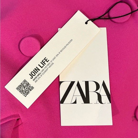 NWT- ZARA- BRIGHT PINK DOUBLE BREASTED BLAZER CAPE- SIZE SMALL - Picture 6 of 6